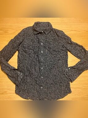 J. Crew Feminine Black Lace Button-Up Blouse